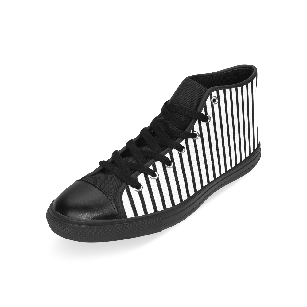Narrow Black Flat Stripes Pattern Men’s Classic High Top Canvas Shoes /Large Size (Model 017)