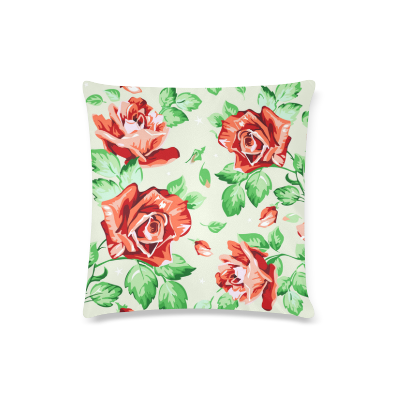 Vintage Floral Modern Red Roses Custom Zippered Pillow Case 16"x16"(Twin Sides)