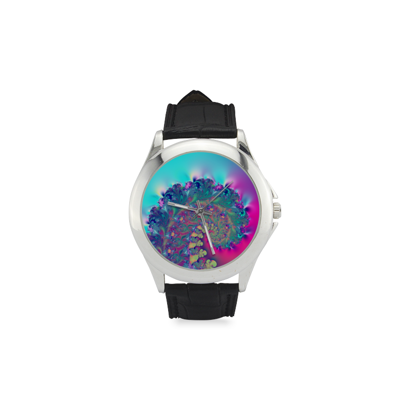 Turquoise Coral Reef Fantasy Fractal Women's Classic Leather Strap Watch(Model 203)