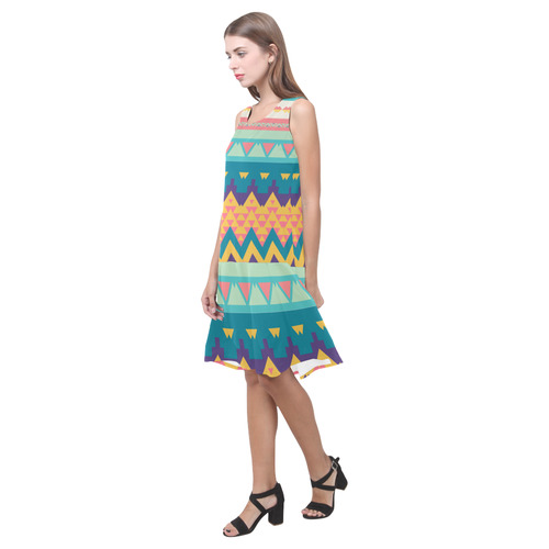 Pastel tribal design Sleeveless Splicing Shift Dress(Model D17)