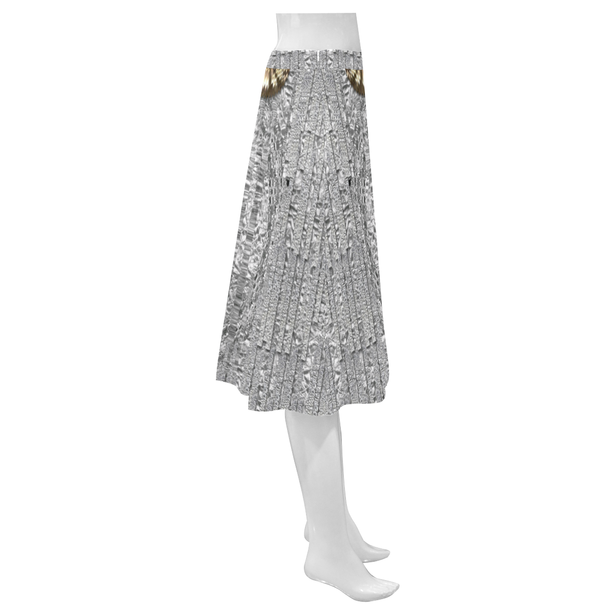 Wonderful gold flowers on silver Mnemosyne Women's Crepe Skirt (Model D16)