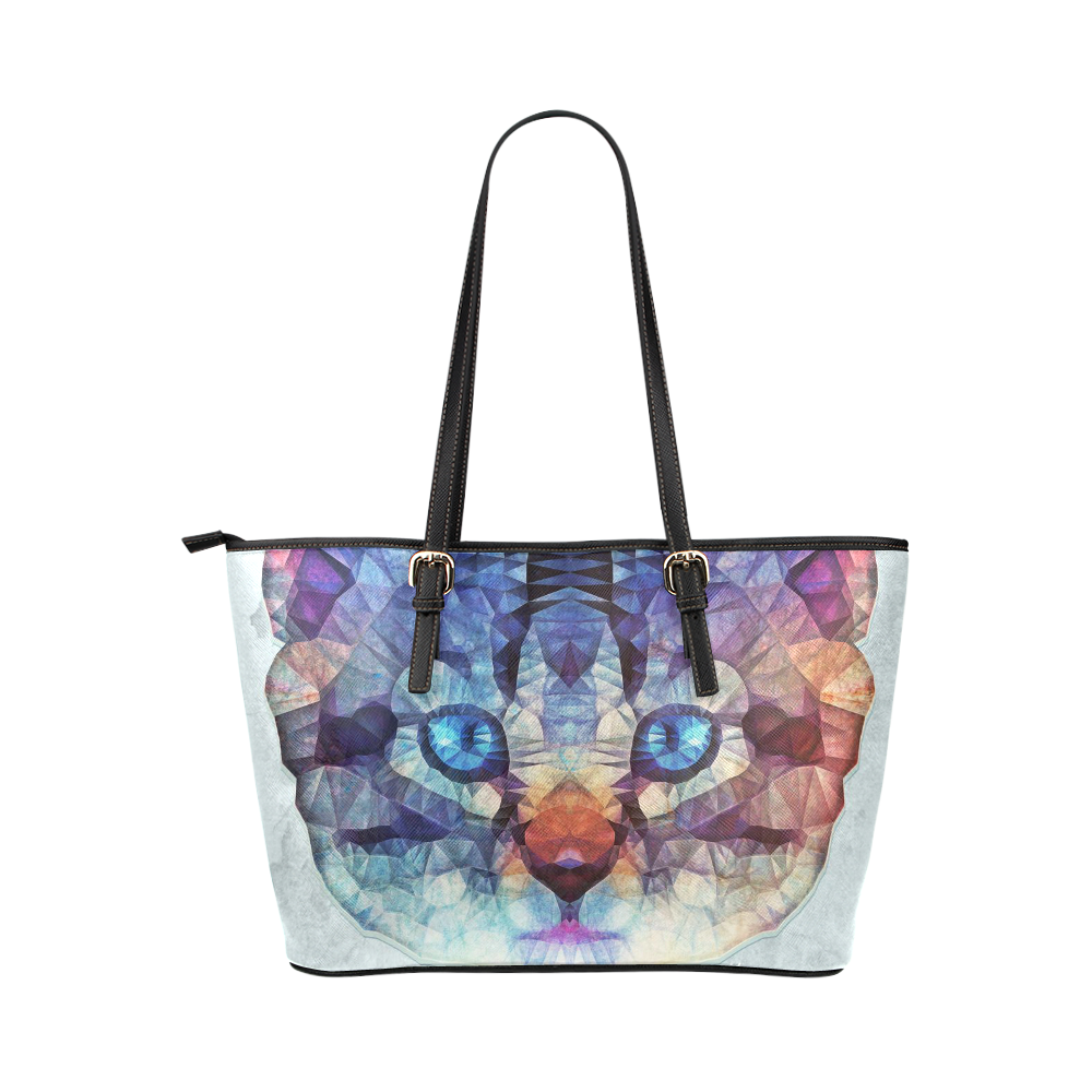 abstract kitten, cat Leather Tote Bag/Large (Model 1651)