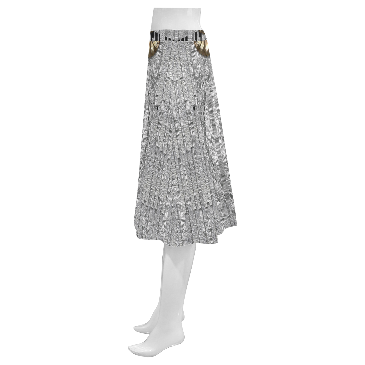 Wonderful gold flowers on silver Mnemosyne Women's Crepe Skirt (Model D16)