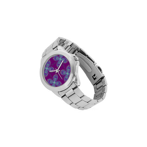 Butterflies in the Purple Sunset Fractal Unisex Stainless Steel Watch(Model 103)