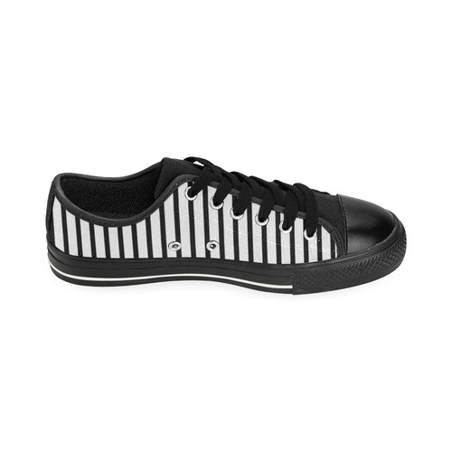Narrow Black Flat Stripes Pattern Canvas Women's Shoes/Large Size (Model 018)