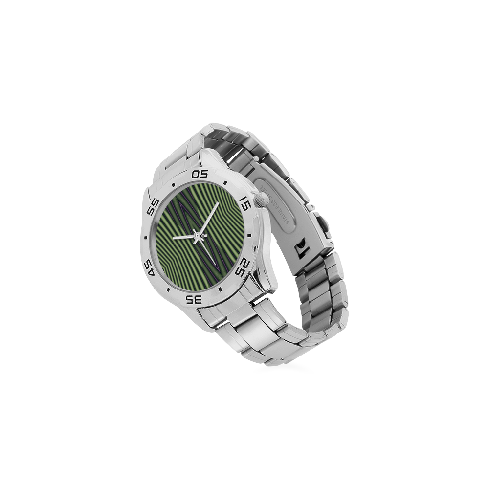 Green and Yellow Bamboo Stems Fractal Men's Stainless Steel Analog Watch(Model 108)