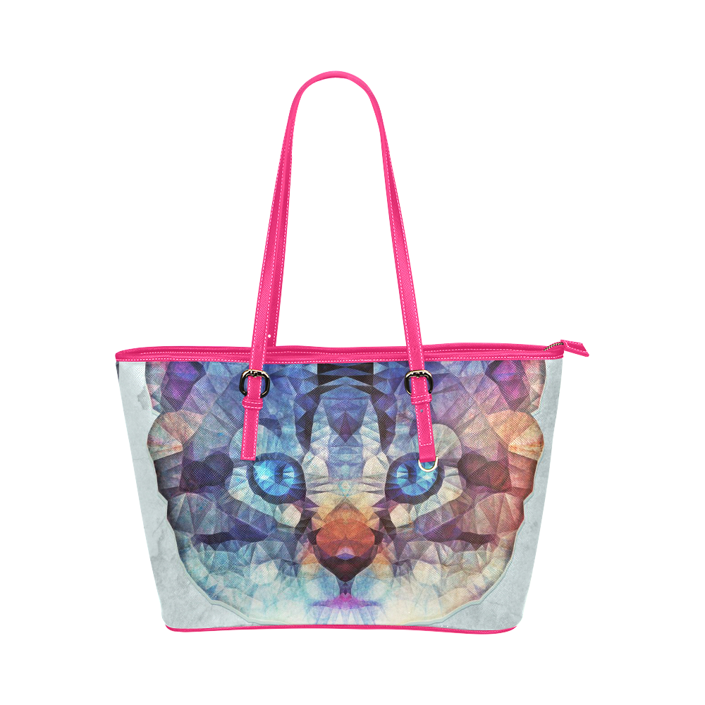 abstract kitten, cat Leather Tote Bag/Large (Model 1651)