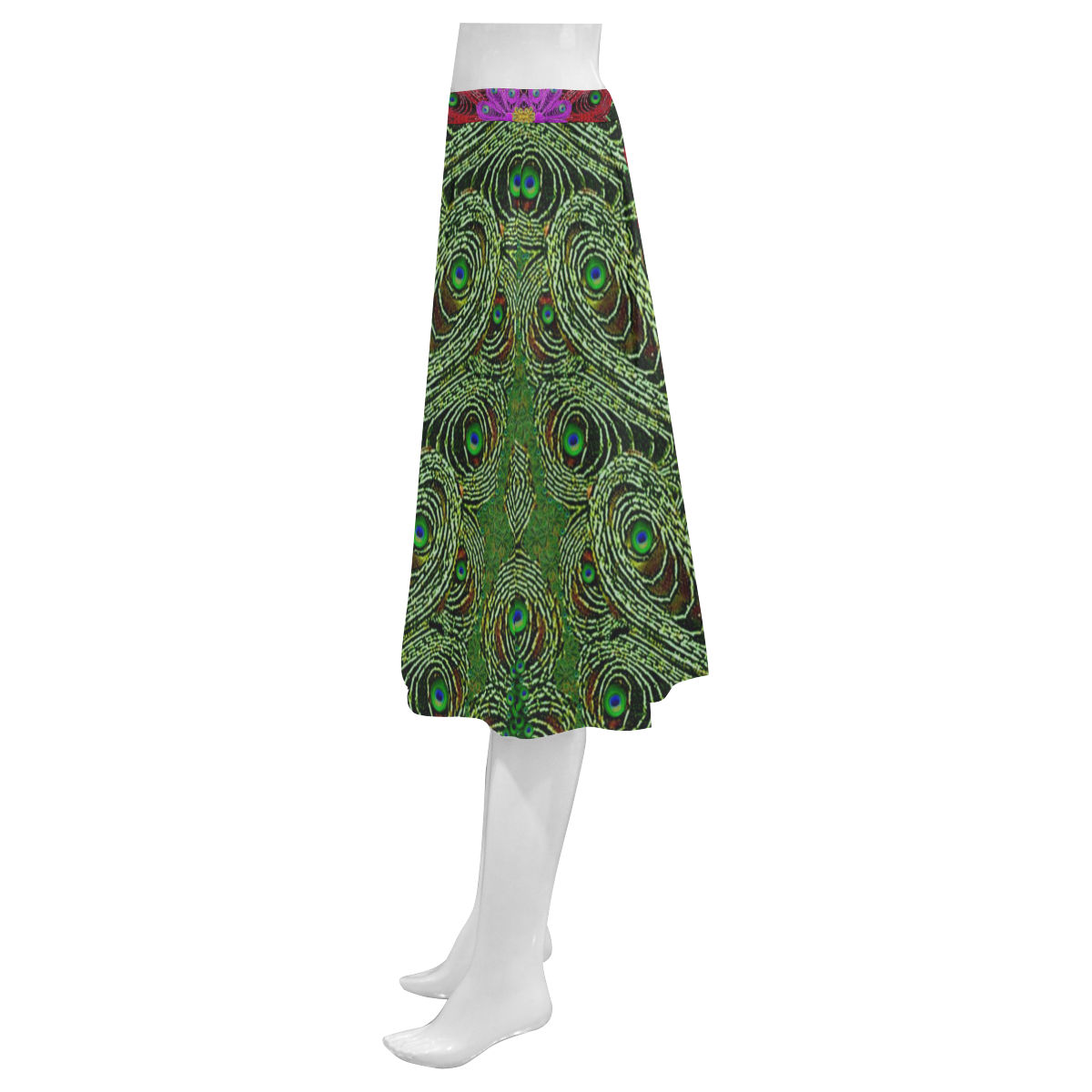 Metal Peacock In paradise Land Mnemosyne Women's Crepe Skirt (Model D16)