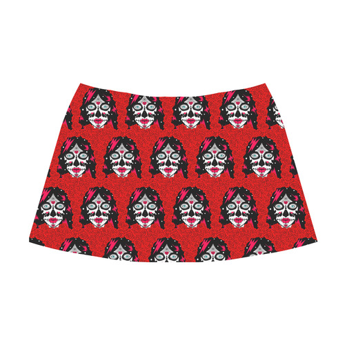 red roses sugar skull Mnemosyne Women's Crepe Skirt (Model D16)