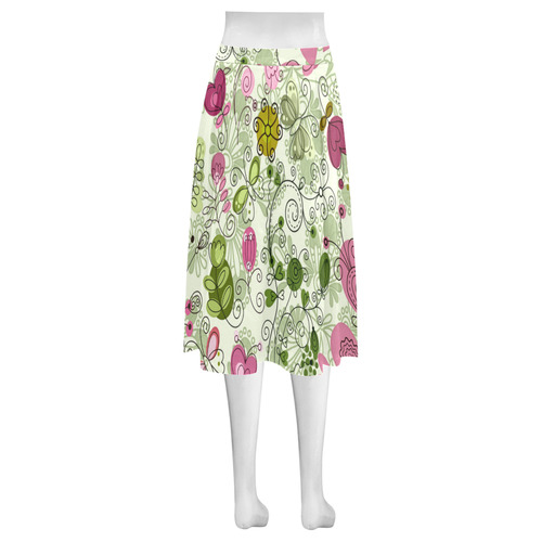 doodle flowers, flower Mnemosyne Women's Crepe Skirt (Model D16)