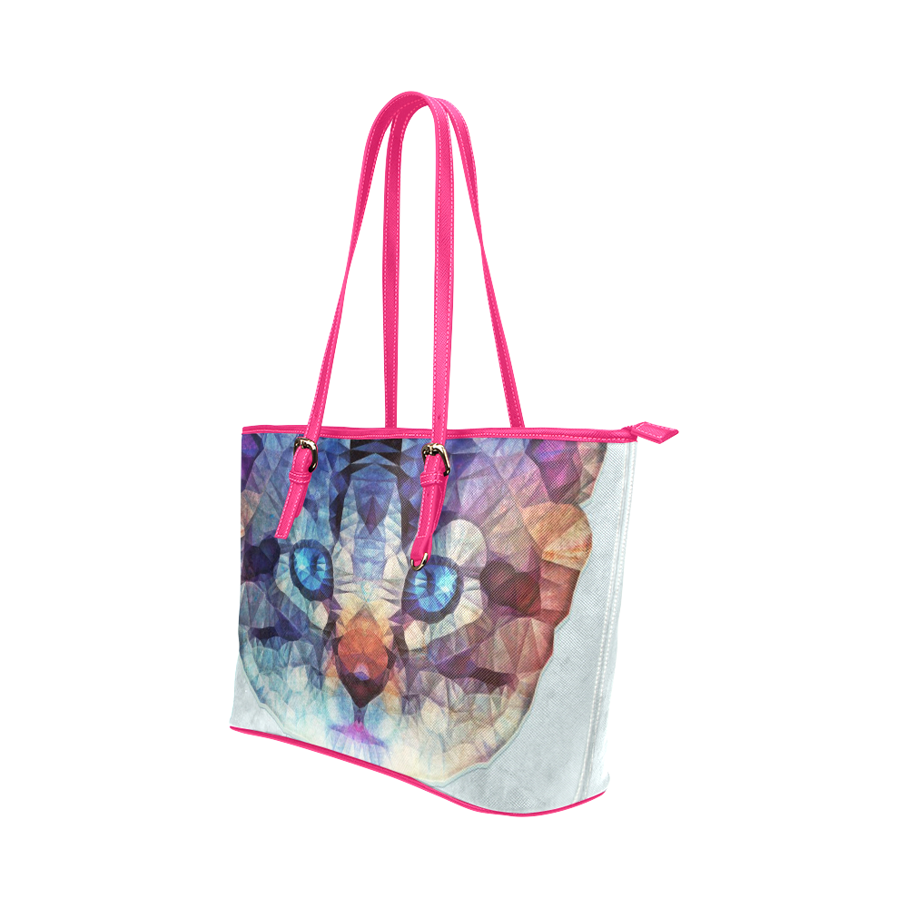 abstract kitten, cat Leather Tote Bag/Large (Model 1651)