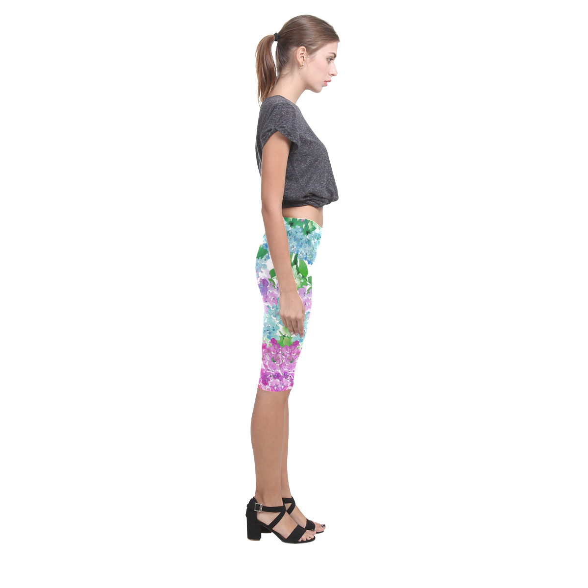 Watercolor Hydrangea, flower, flowers Hestia Cropped Leggings (Model L03)