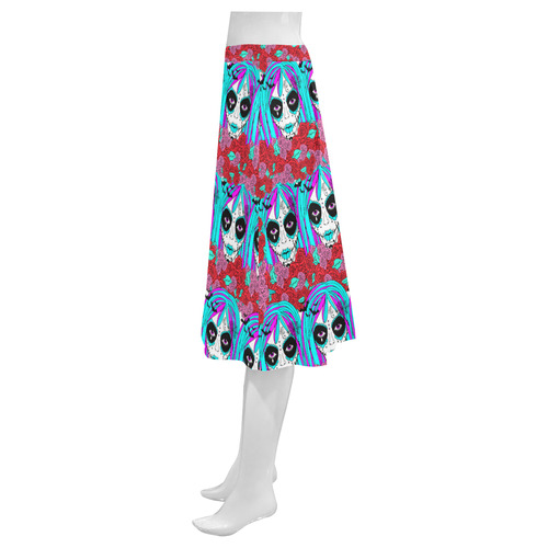 hippy chick sugar skull Mnemosyne Women's Crepe Skirt (Model D16)
