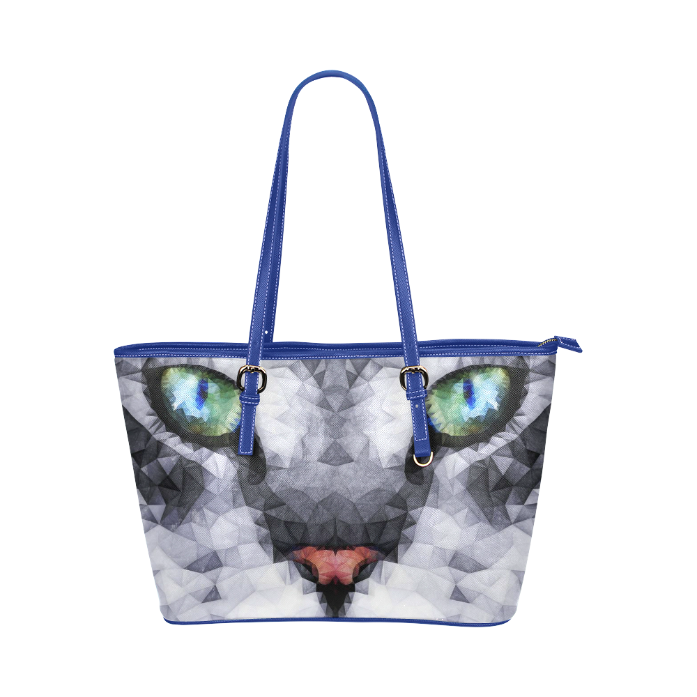 hypnotized cat Leather Tote Bag/Small (Model 1651)