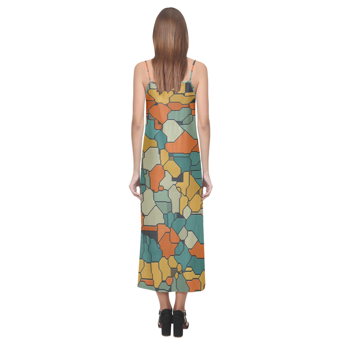 Textured retro shapes V-Neck Open Fork Long Dress(Model D18)