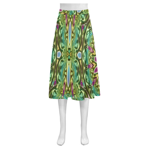 One and two half MANDALA green magenta cyan Mnemosyne Women's Crepe Skirt (Model D16)