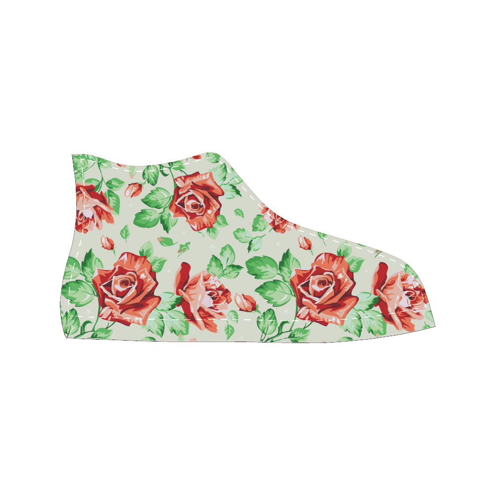 Red Roses Vintage Floral Wallpaper High Top Canvas Women's Shoes/Large Size (Model 017)