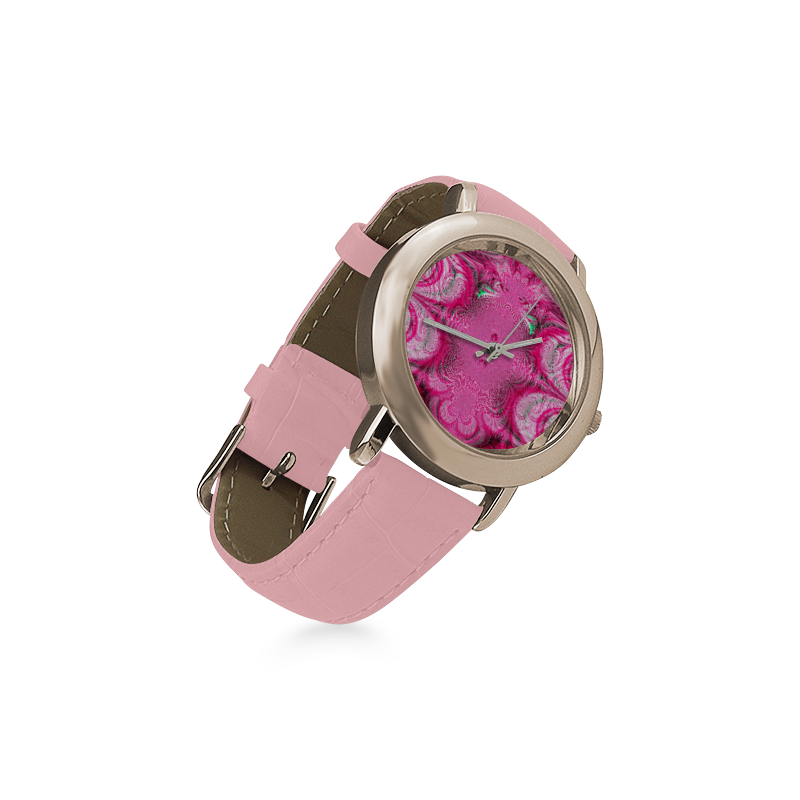 Cotton Candy Swirls Fractal Women's Rose Gold Leather Strap Watch(Model 201)