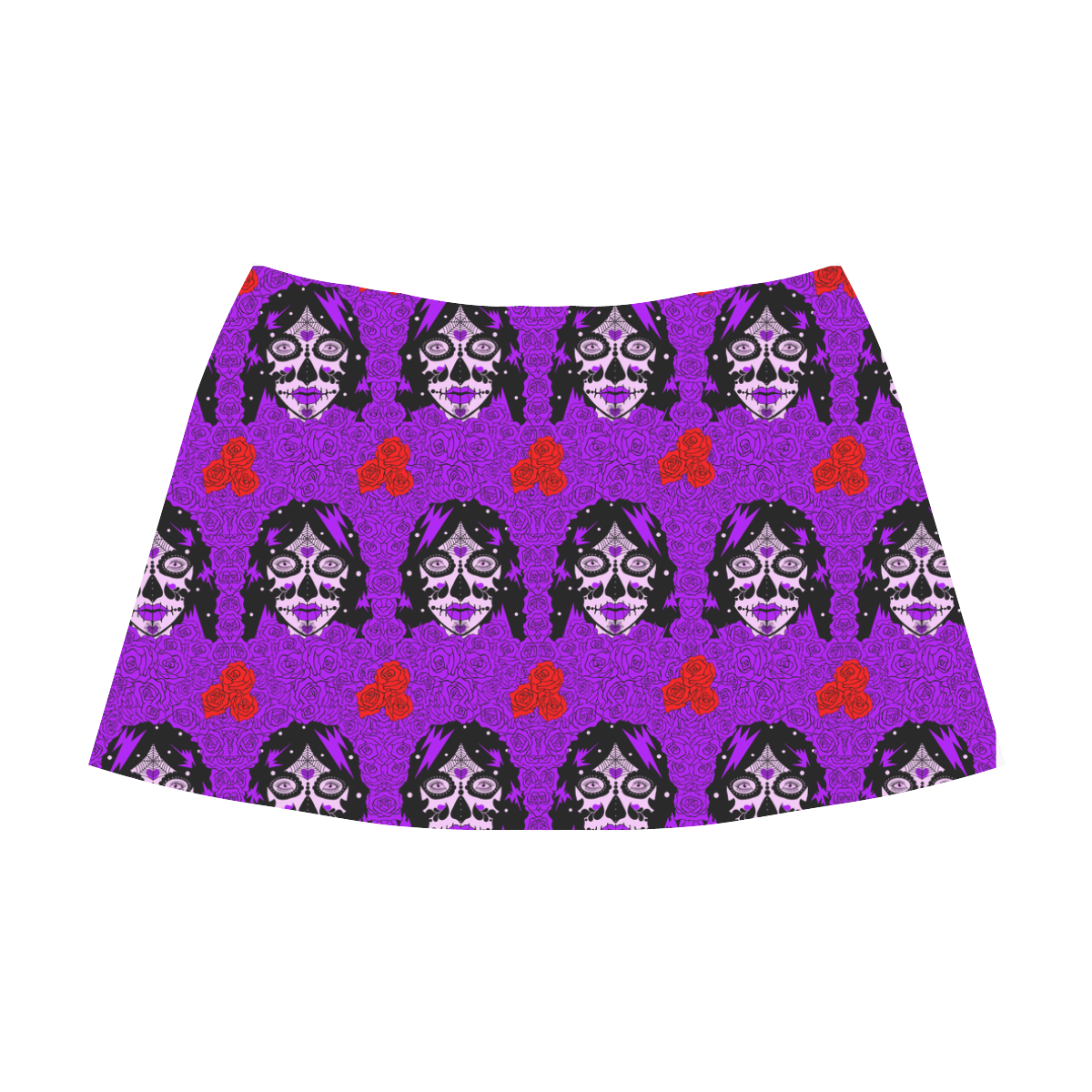 purple roses sugar skull Mnemosyne Women's Crepe Skirt (Model D16)