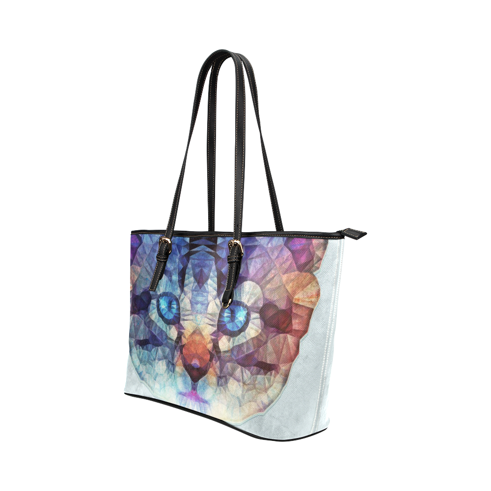 abstract kitten, cat Leather Tote Bag/Large (Model 1651)