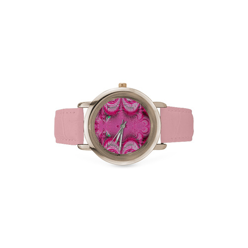 Cotton Candy Swirls Fractal Women's Rose Gold Leather Strap Watch(Model 201)
