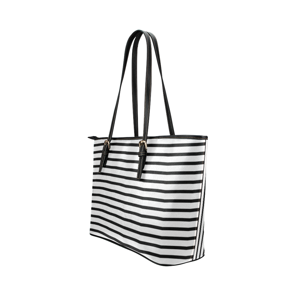 Narrow Black Flat Stripes Pattern Leather Tote Bag/Large (Model 1651)