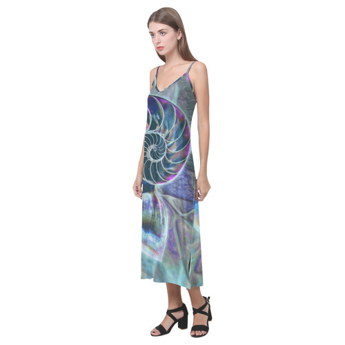 Wonderful Iridescent SHELL SNAIL V-Neck Open Fork Long Dress(Model D18)