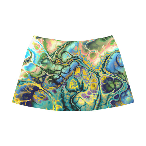 Flower Power Fractal Batik Teal Yellow Blue Salmon Mnemosyne Women's Crepe Skirt (Model D16)