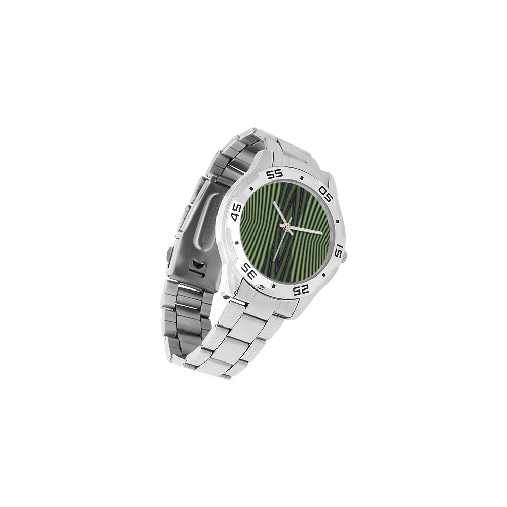 Green and Yellow Bamboo Stems Fractal Men's Stainless Steel Analog Watch(Model 108)