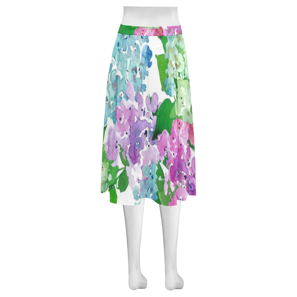 Watercolor Hydrangea, flower, flowers Mnemosyne Women's Crepe Skirt (Model D16)