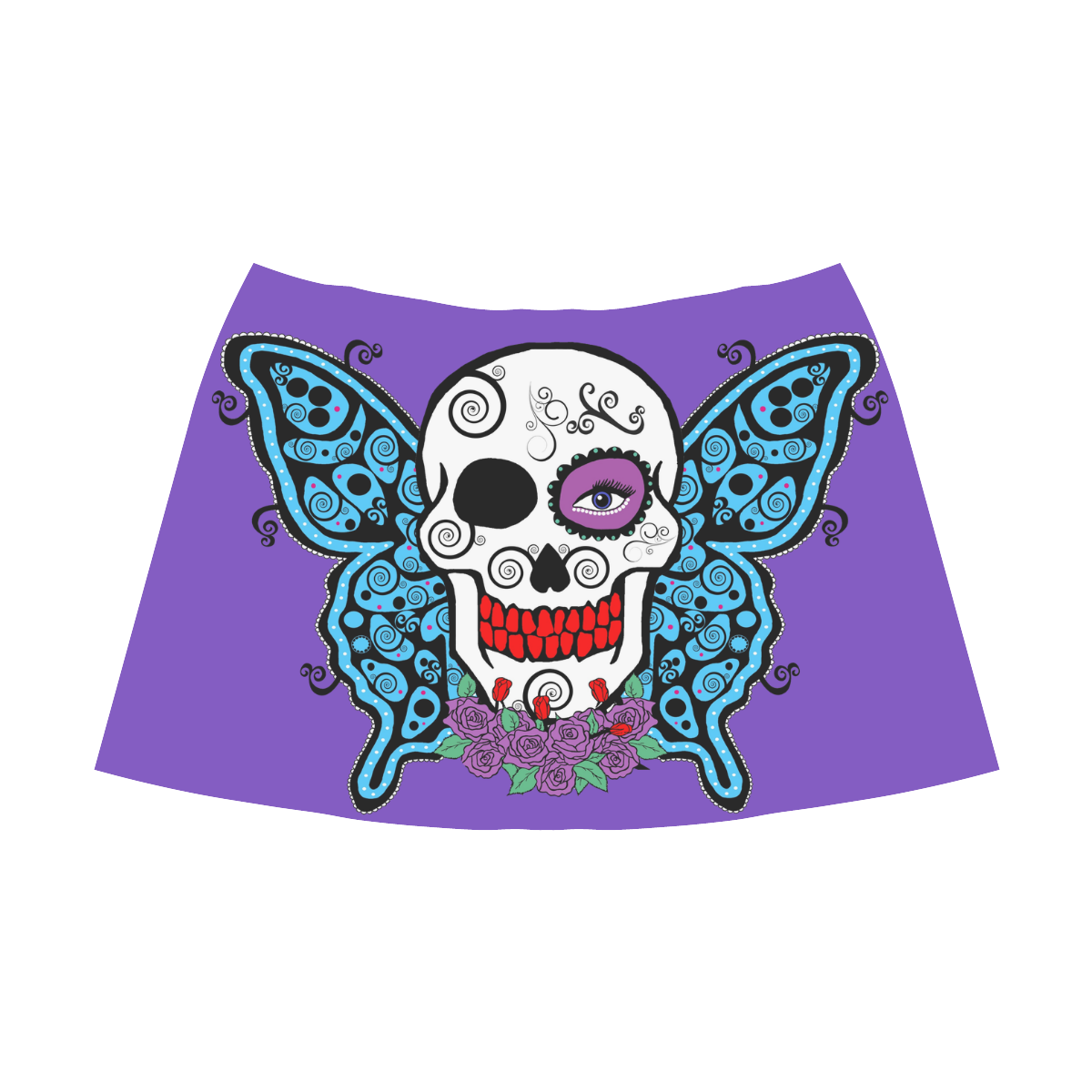 WINGED SUGAR SKULL Mnemosyne Women's Crepe Skirt (Model D16)