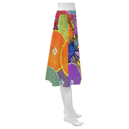 Pop Art Pattern Mix ORANGES SPLASHES multicolored Mnemosyne Women's Crepe Skirt (Model D16)