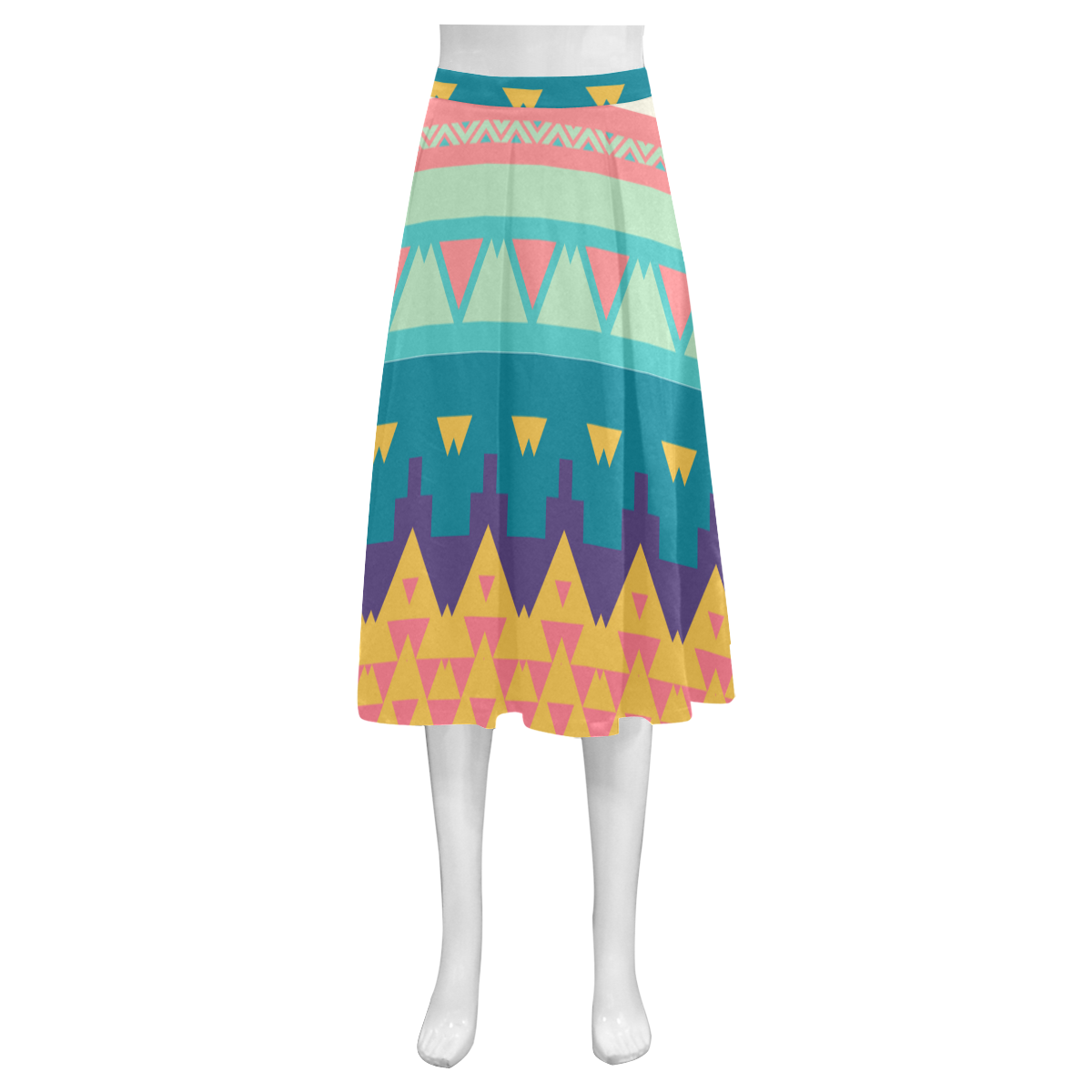 Pastel tribal design Mnemosyne Women's Crepe Skirt (Model D16)