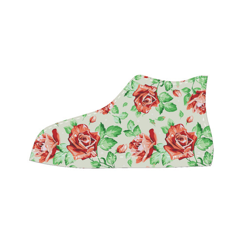 Red Roses Vintage Floral Wallpaper High Top Canvas Women's Shoes/Large Size (Model 017)