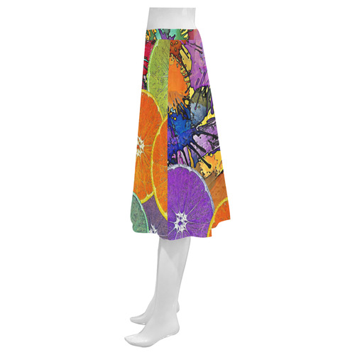 Pop Art Pattern Mix ORANGES SPLASHES multicolored Mnemosyne Women's Crepe Skirt (Model D16)