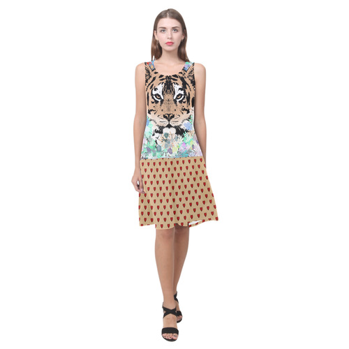 TIGER FLOWERS RETRO HEARTS Sleeveless Splicing Shift Dress(Model D17)