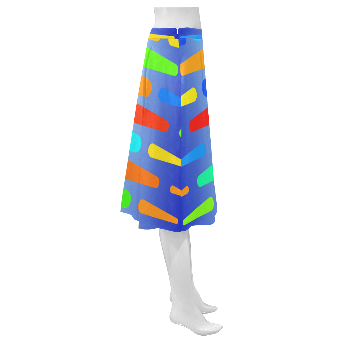Colorful shapes on a blue background Mnemosyne Women's Crepe Skirt (Model D16)