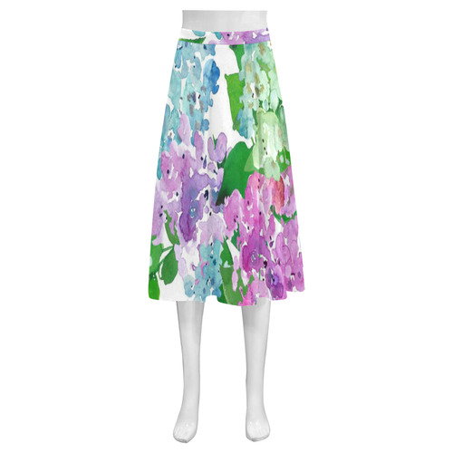 Watercolor Hydrangea, flower, flowers Mnemosyne Women's Crepe Skirt (Model D16)