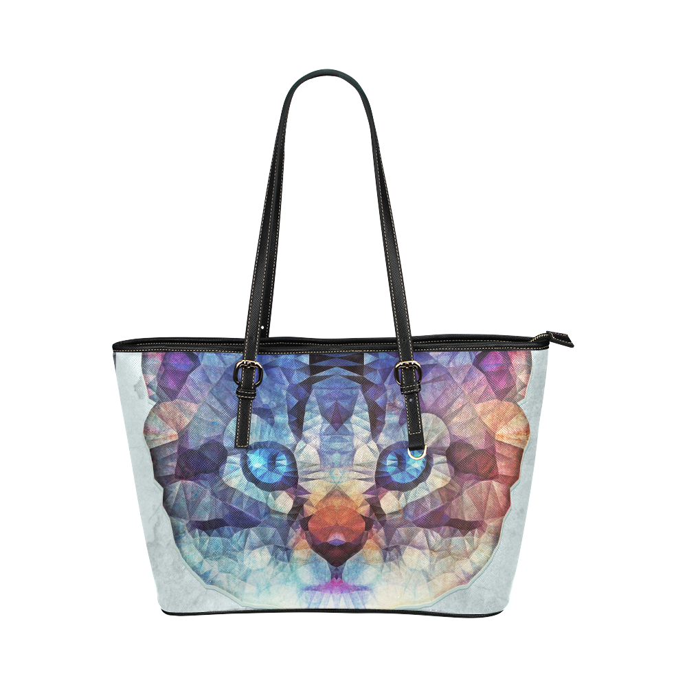 abstract kitten, cat Leather Tote Bag/Large (Model 1651)
