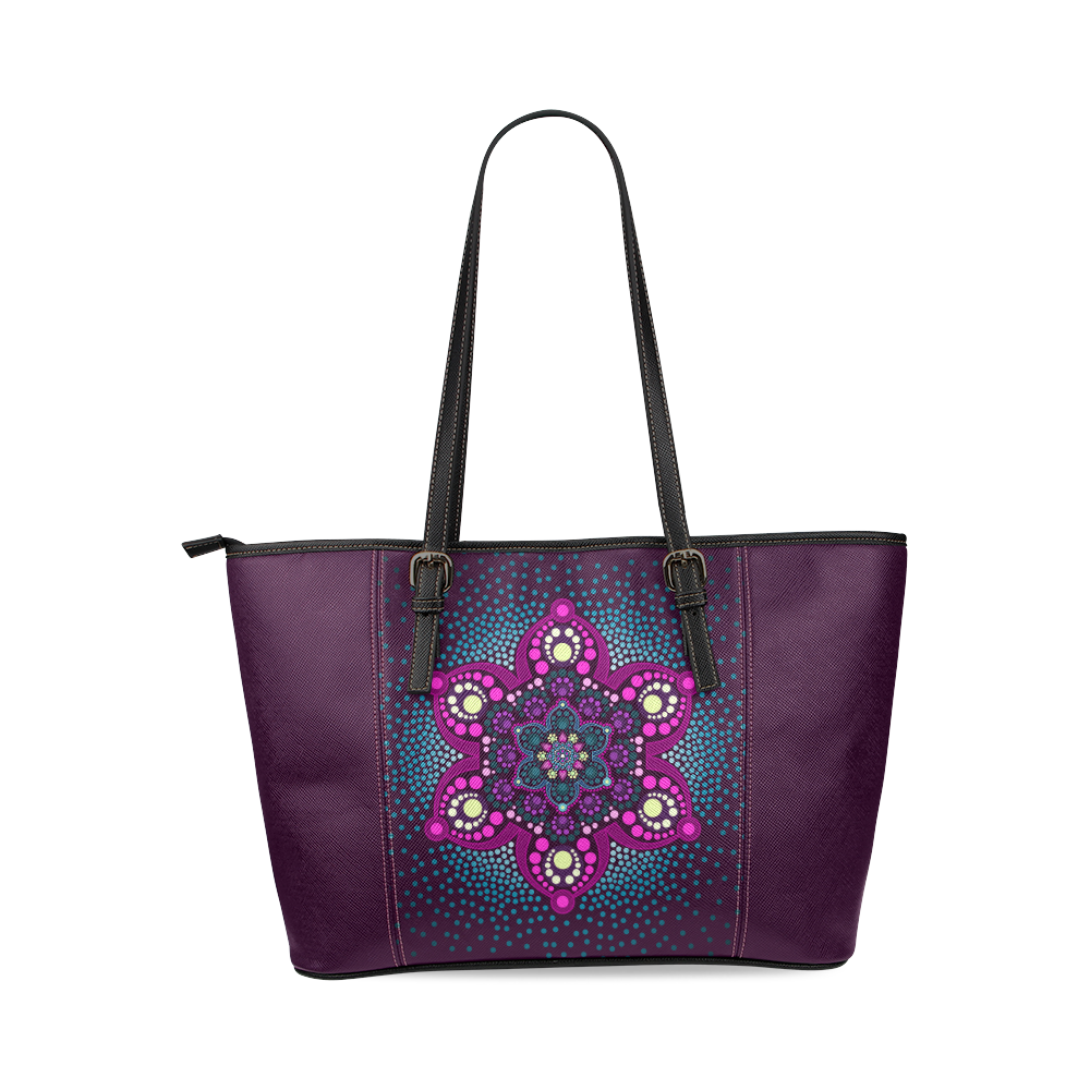 Dot painting meets mandalas 3 - 16 Leather Tote Bag/Small (Model 1640)