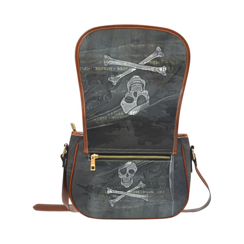 Vintage Skull Pirates Flag Saddle Bag/Large (Model 1649)