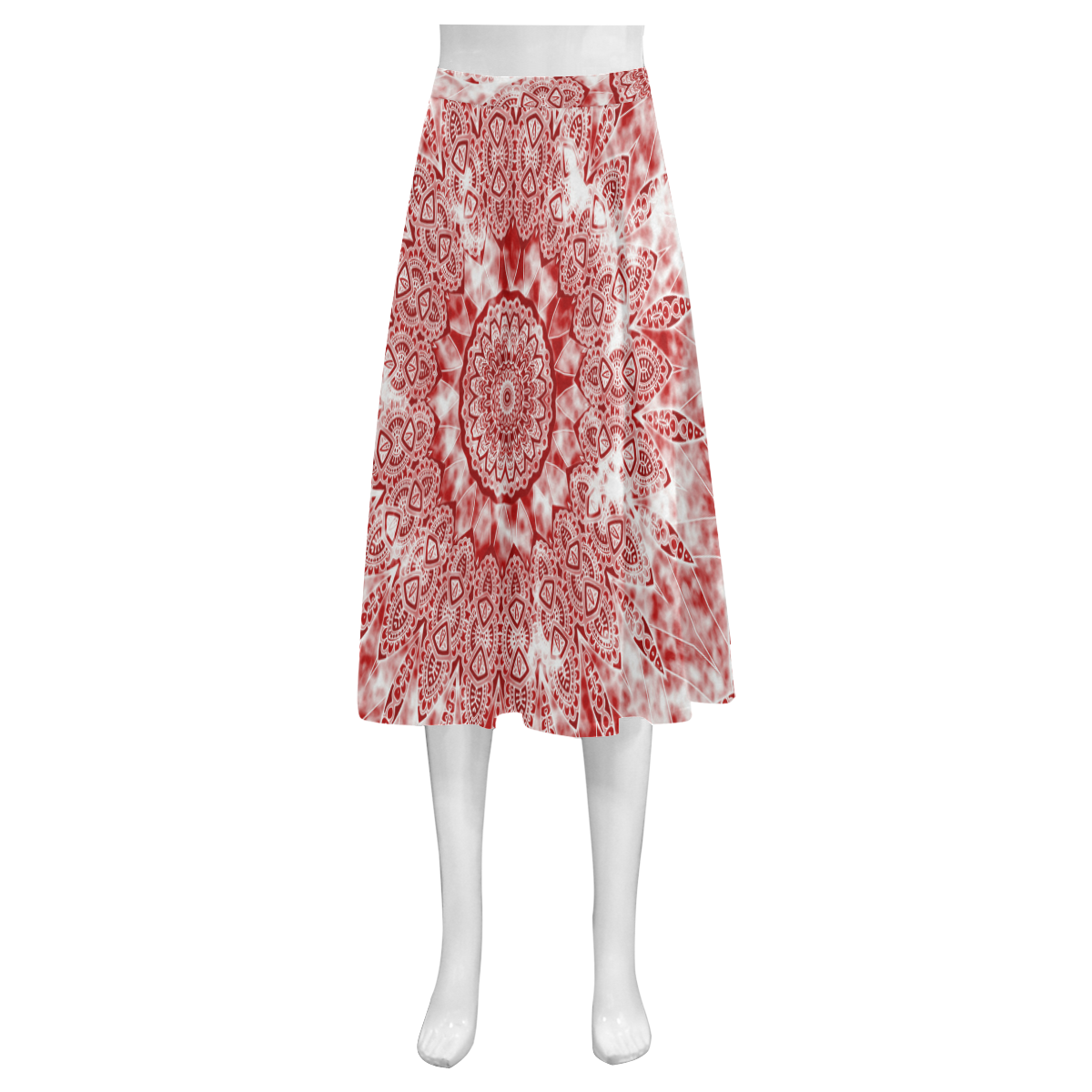INDIA Patterns MANDALA CLOUDY Clotting Red White Mnemosyne Women's Crepe Skirt (Model D16)