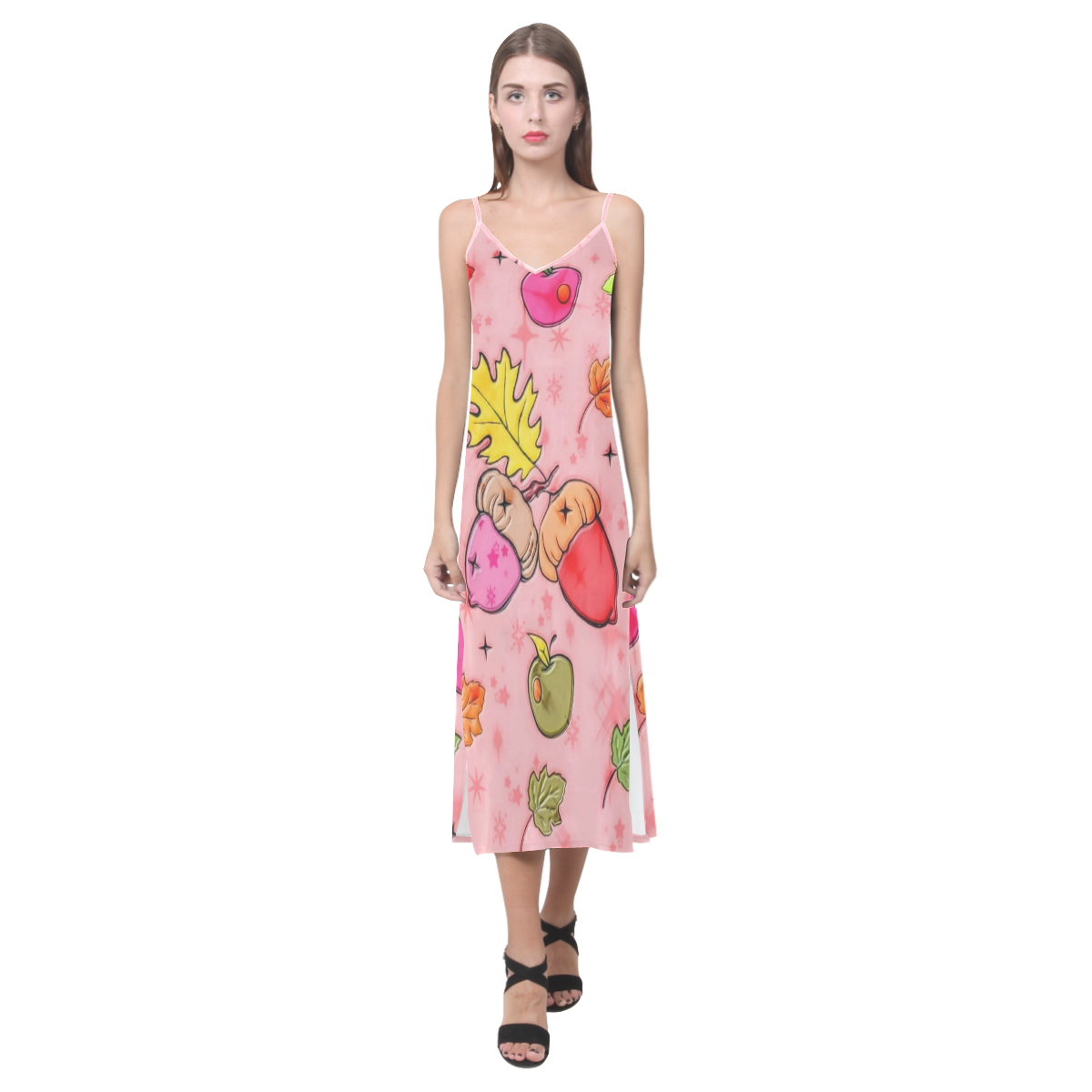 Popart Fall by Popart Lover V-Neck Open Fork Long Dress(Model D18)