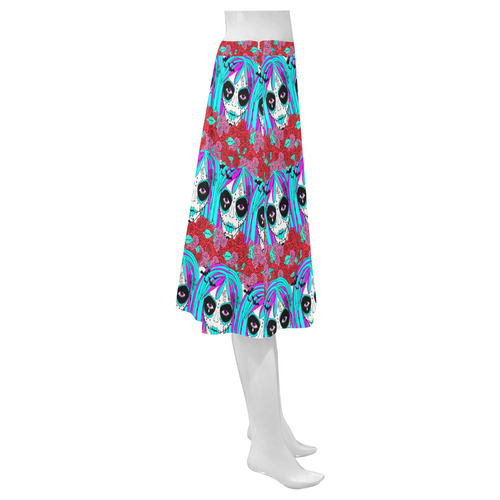 hippy chick sugar skull Mnemosyne Women's Crepe Skirt (Model D16)