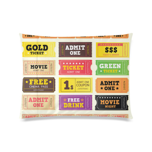 Cinema / Theater colorful tickets designers Pillow : artistic 60s years edition - perfect as Gift! Custom Zippered Pillow Case 20"x26"(Twin Sides)