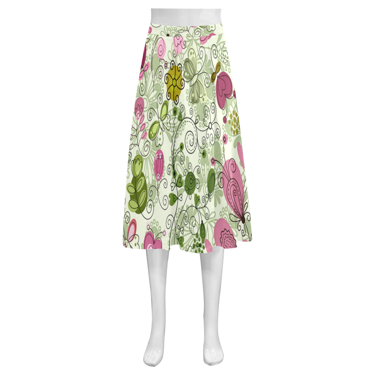 doodle flowers, flower Mnemosyne Women's Crepe Skirt (Model D16)