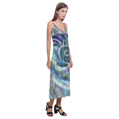 Wonderful Iridescent SHELL SNAIL V-Neck Open Fork Long Dress(Model D18)