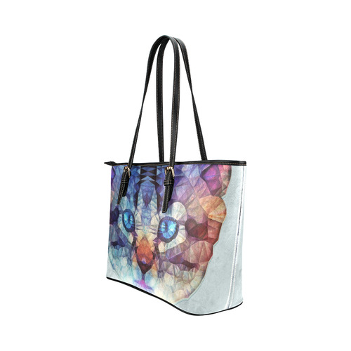 abstract kitten, cat Leather Tote Bag/Large (Model 1651)