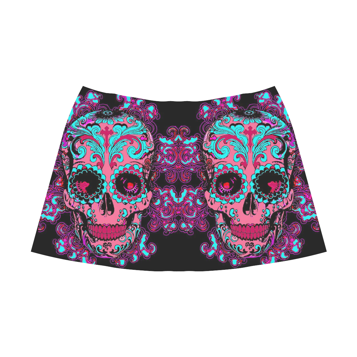 girly sugar skull Mnemosyne Women's Crepe Skirt (Model D16)