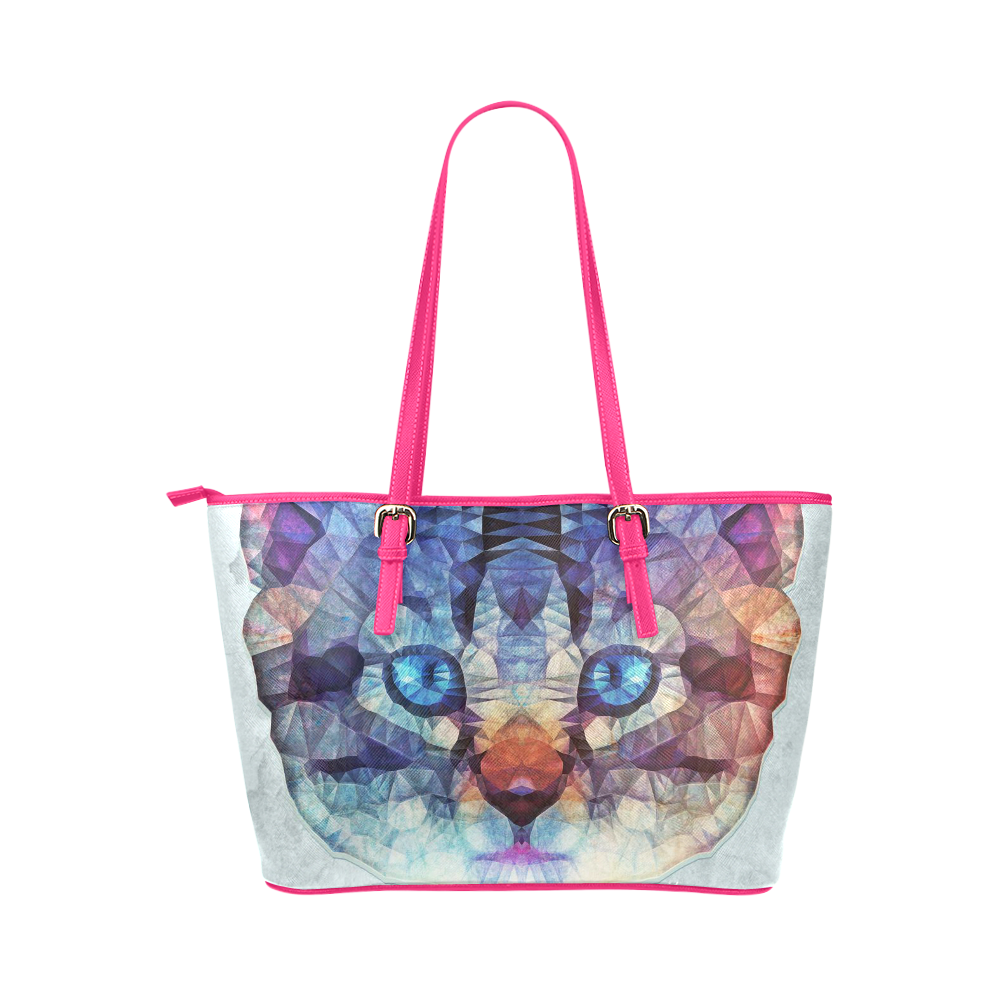 abstract kitten, cat Leather Tote Bag/Large (Model 1651)